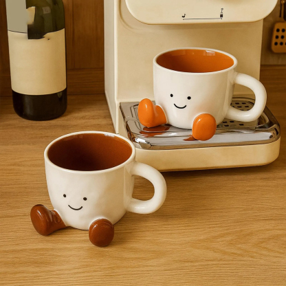 Cute Smiley Face Coffee Mug with Little Feet