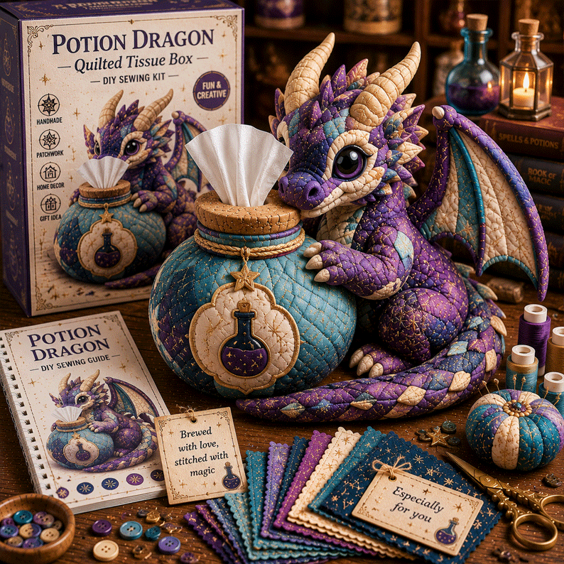 🐉✨ Dragon Keepers Collection – Quilted DIY Tissue Box Sewing Kit