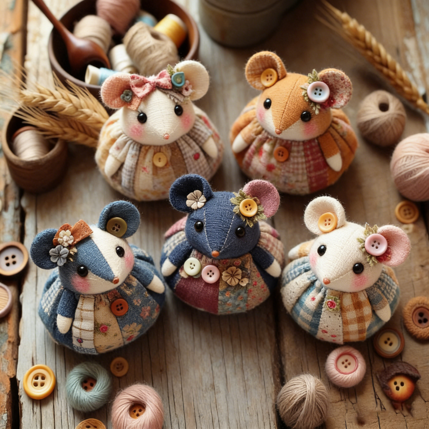 DIY Patchwork Mouse Button Kit 🧵🐭