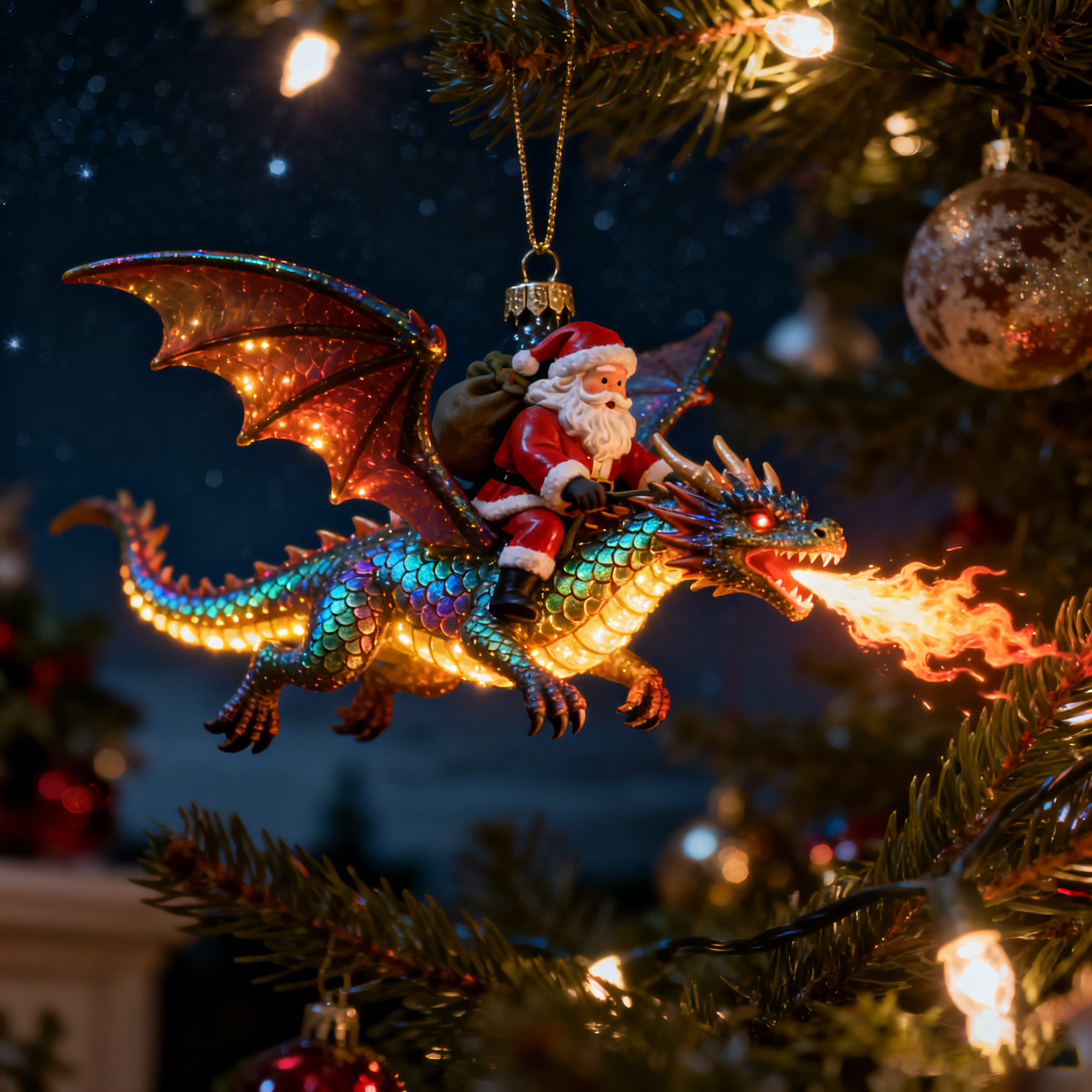 ⚡ Black Friday 24H Flash Sale - The Enchanted Santa & Dragon Sleigh Ornament 🎄🐉🎅