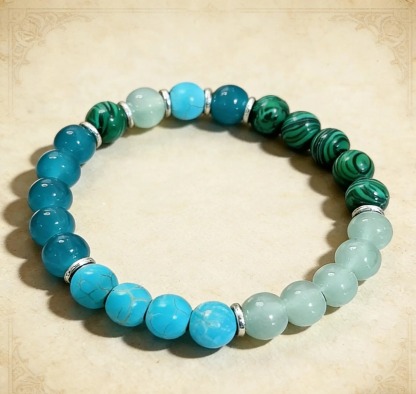 Stone Healing Bracelets • Light Green Blue Beaded Bangle