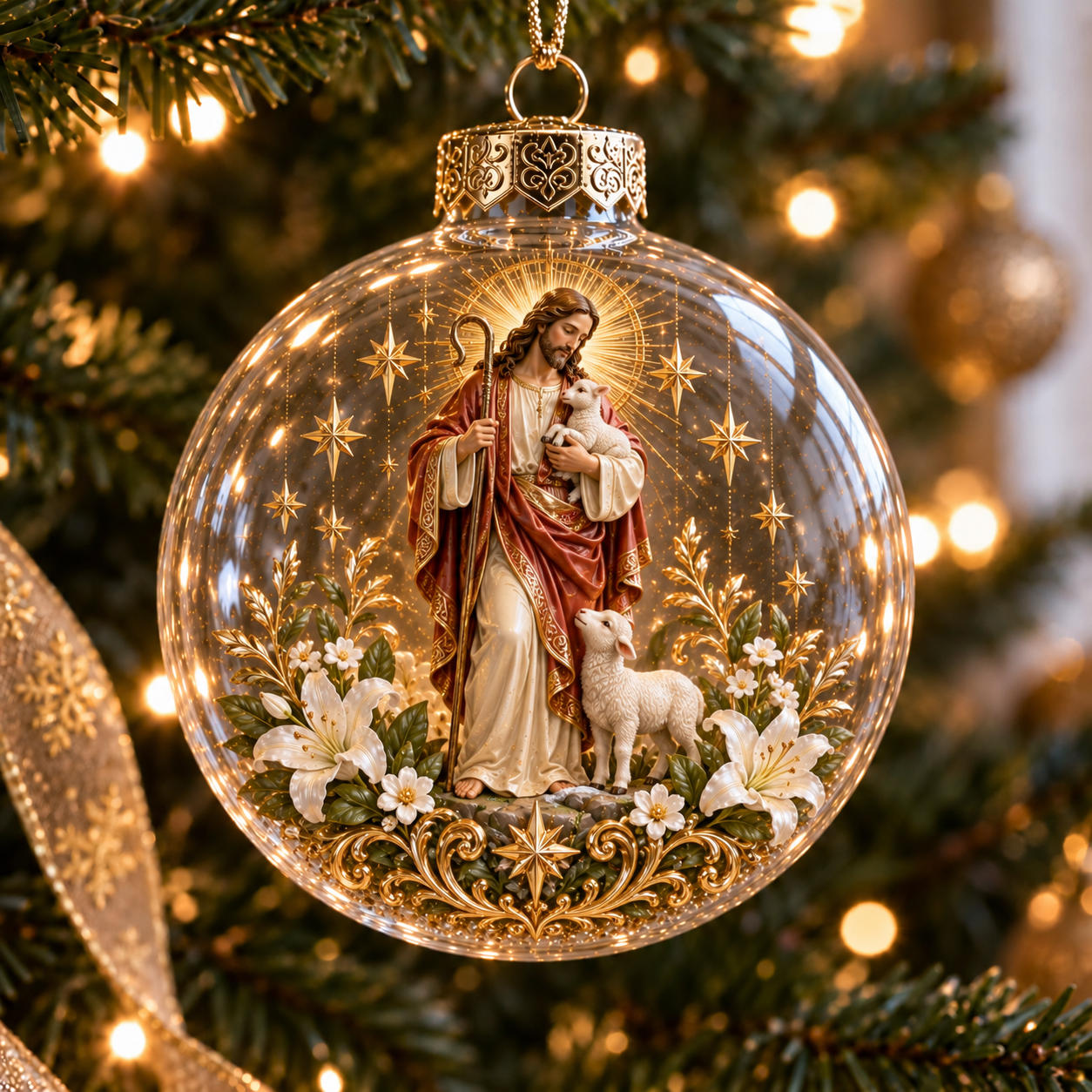 🔥49% Off Last Day🔥BUY 3 GET 1 FREE🔥Sacred Faith Christmas Globe Ornament – Christian Jesus, Virgin Mary & Nativity Keepsake