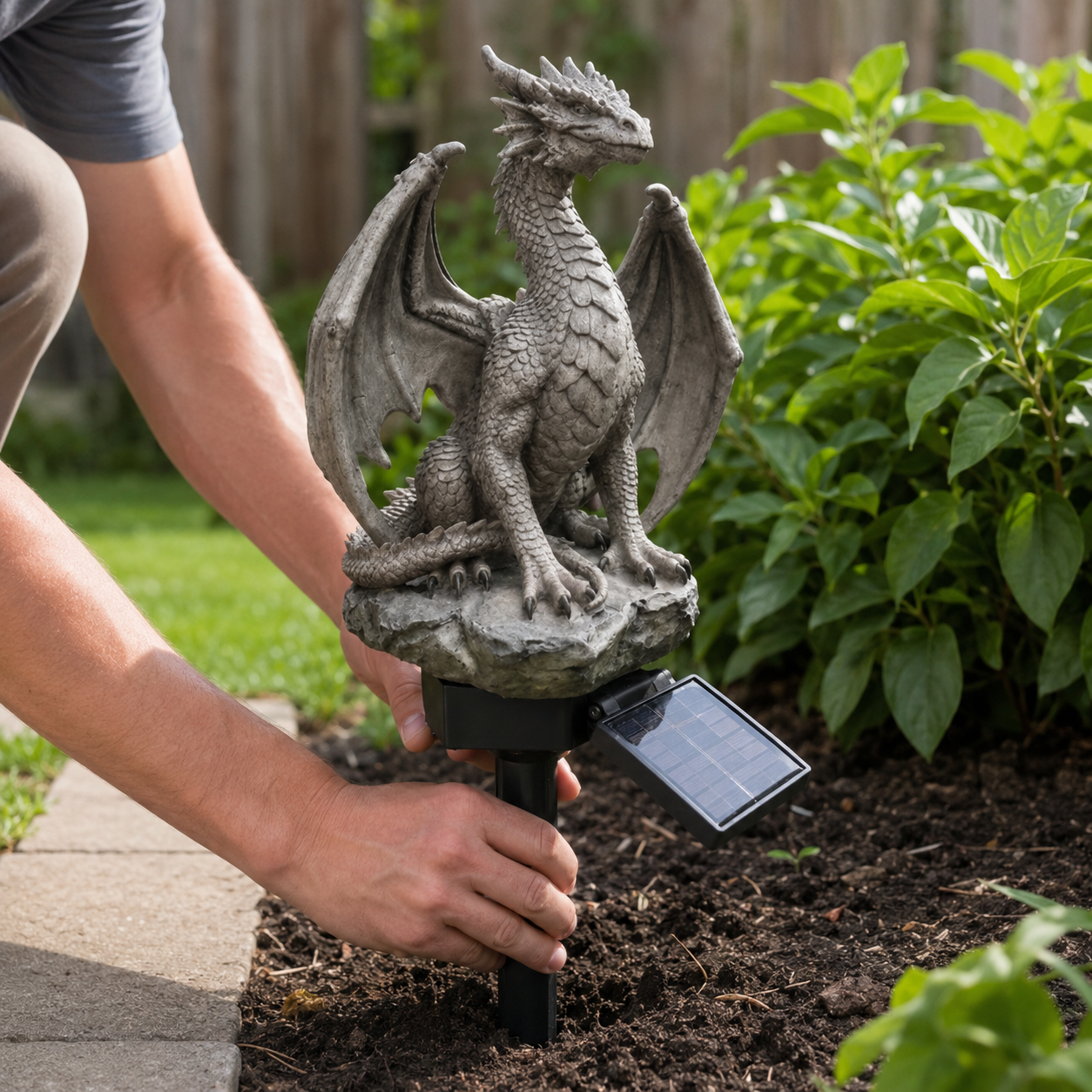 Easy setup solar dragon garden light with ground stake