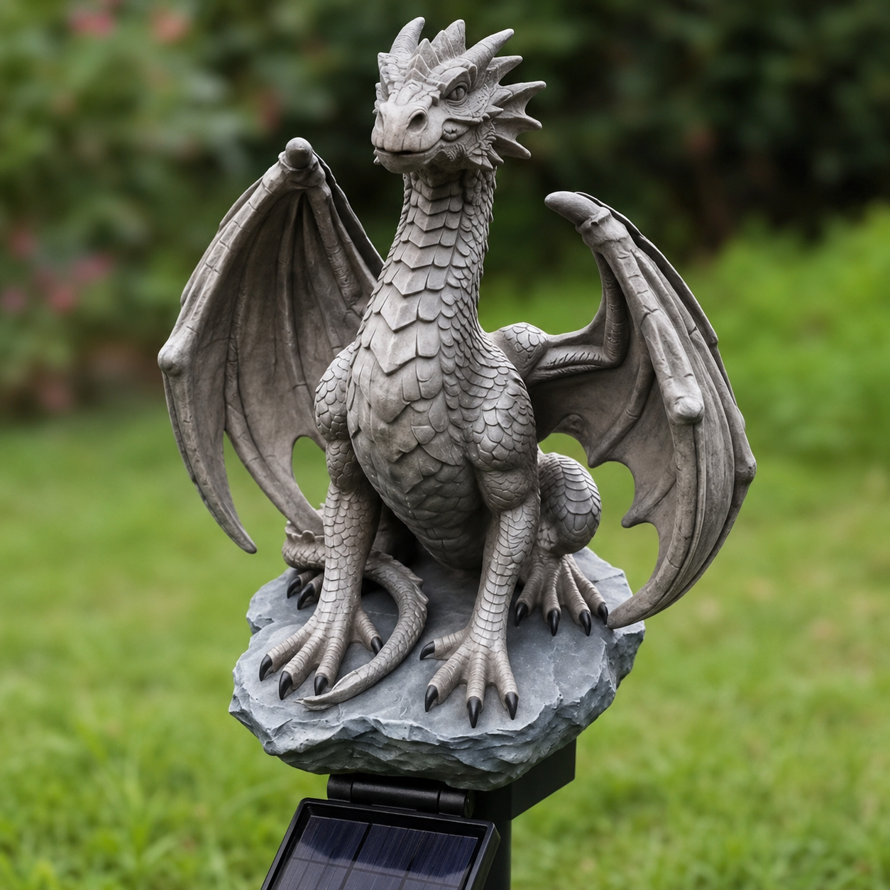 Stone-look dragon solar light with warm LED glow