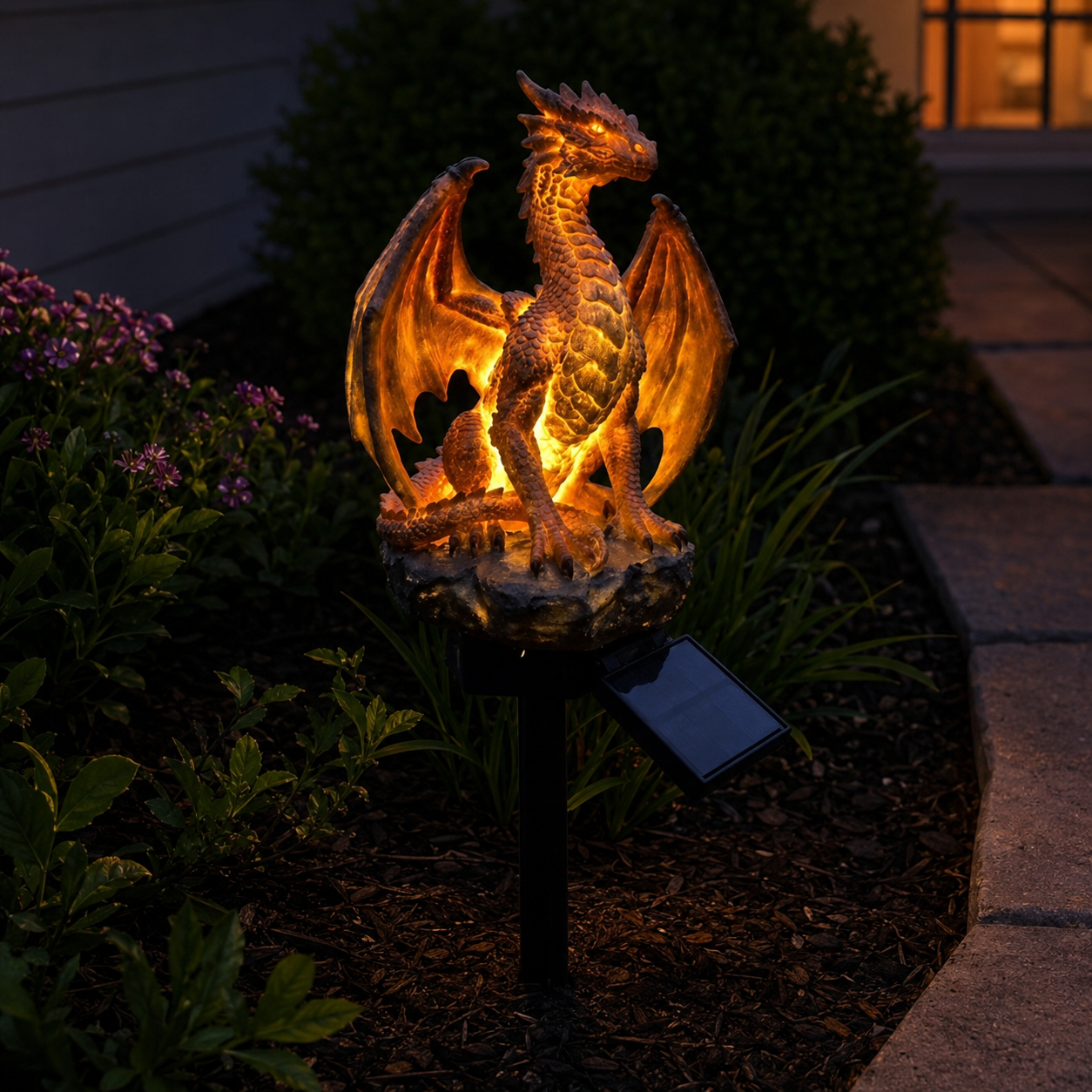 Warm glowing dragon garden light for patio and walkway decor