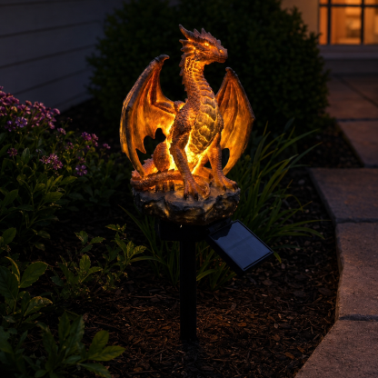 Warm glowing dragon garden light for patio and walkway decor