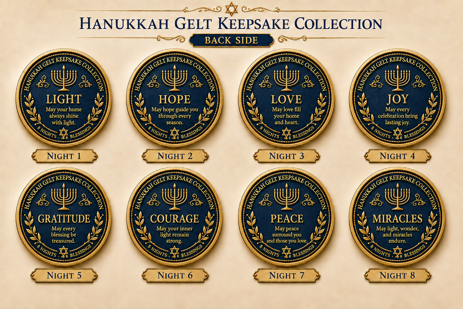 🕎Hanukkah Gelt Keepsake Collection – 8 Nights • 8 Blessings | 8-Piece Commemorative Coin Gift Set