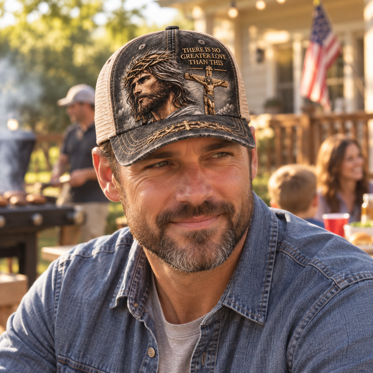 🔥49% Off Last DayThere Is No Greater Love Christian Jesus Hat – Vintage Crown of Thorns & Cross Faith Trucker Cap