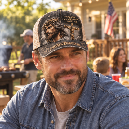 🔥49% Off Last DayThere Is No Greater Love Christian Jesus Hat – Vintage Crown of Thorns & Cross Faith Trucker Cap
