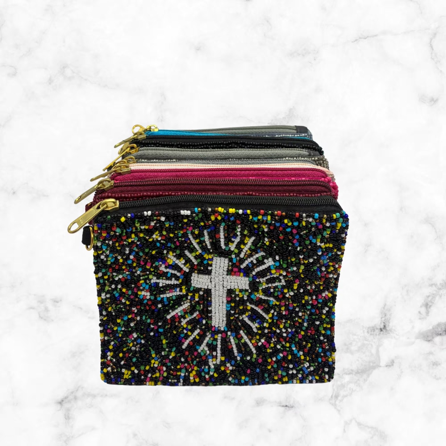 Beaded Cross Zipper Pouch | Catholic Coin Purse, Rosary Holder
