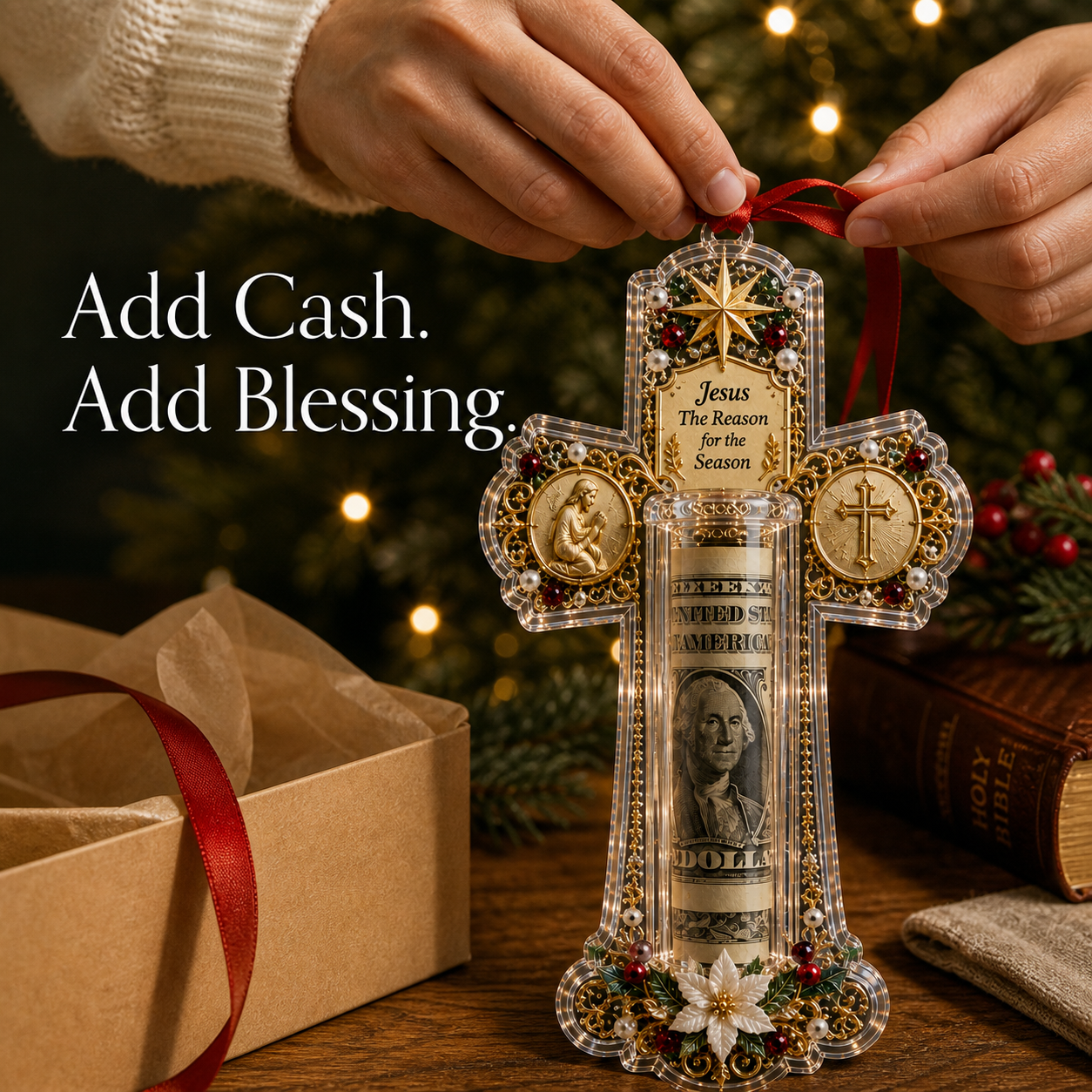 🔥49% Off Last Day🔥BUY 3 GET 1 FREE🔥Christian Cash Gift Christmas Ornament – Faith-Inspired Money Holder Keepsake