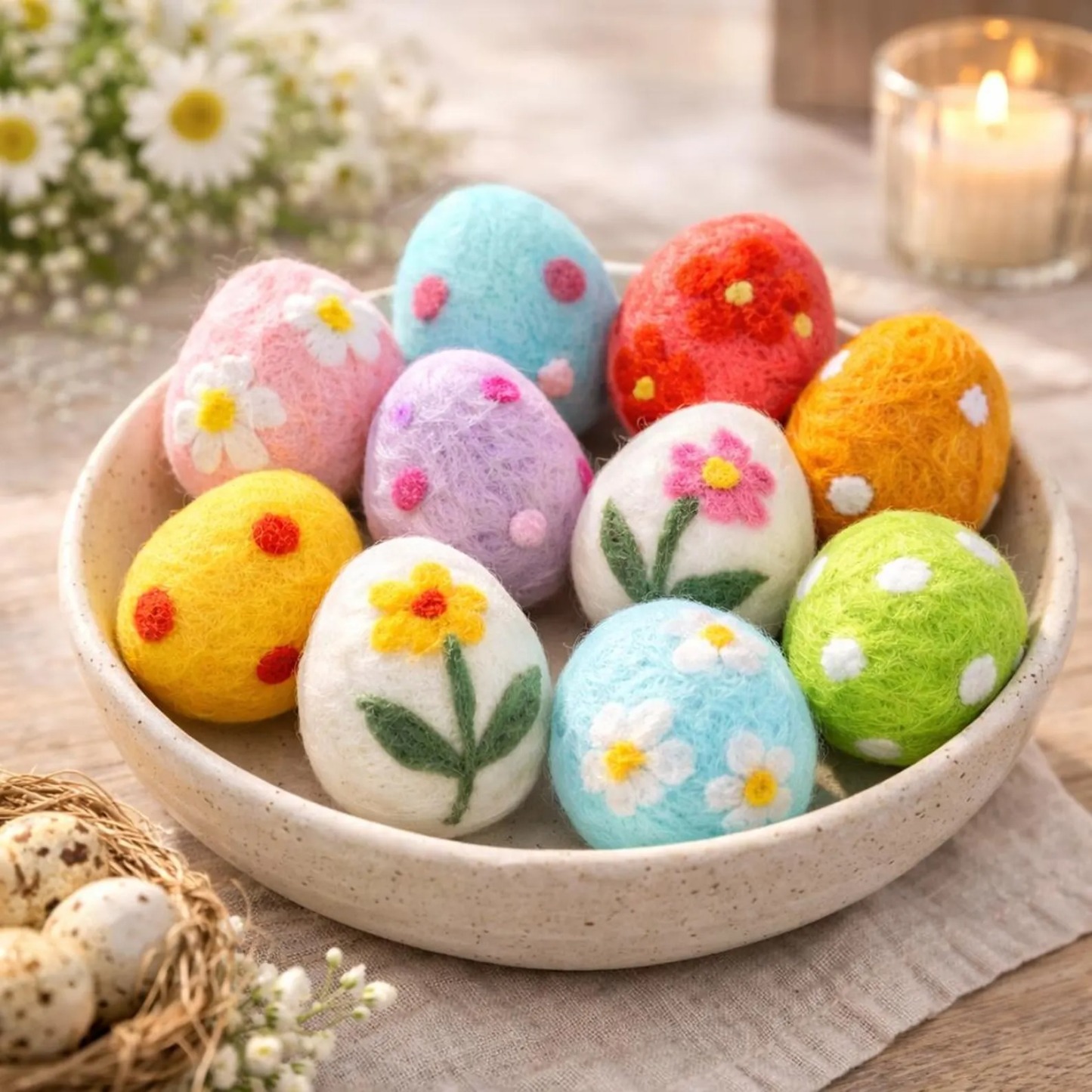 💥Felt Easter Egg Decor – Pastel Spring Bowl Fillers – Floral Farmhouse Accent