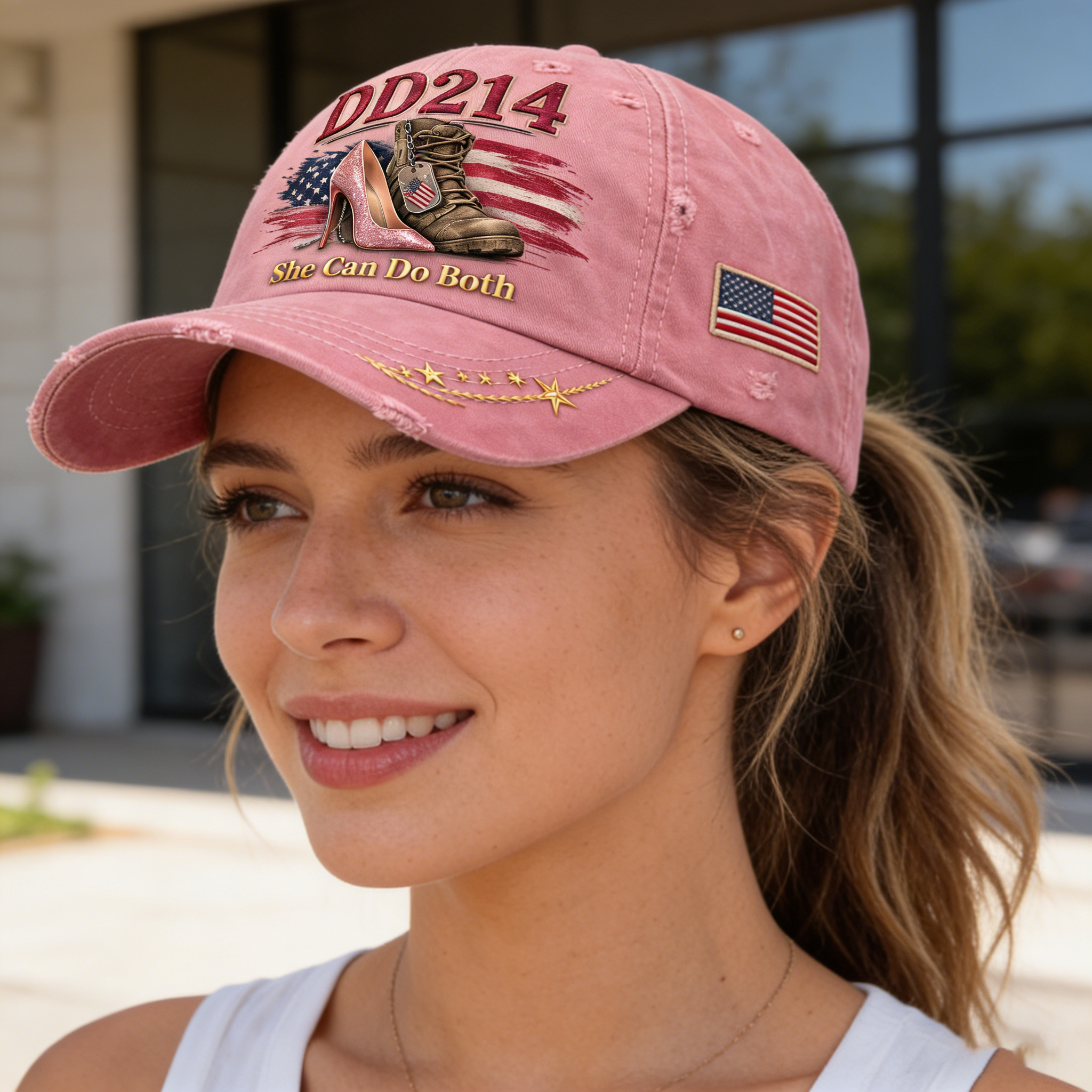 "DD214 Hat: She Can Do Both – Honoring Women Veterans" 🎖️👠🧢