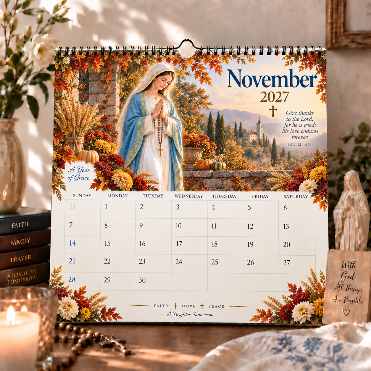 2027 Blessed Mother Wall Calendar – A Year of Grace, Hope & Prayer | Virgin Mary Christian Faith Calendar