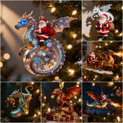 ⚡ Black Friday 24H Flash Sale - The Enchanted Santa & Dragon Sleigh Ornament 🎄🐉🎅
