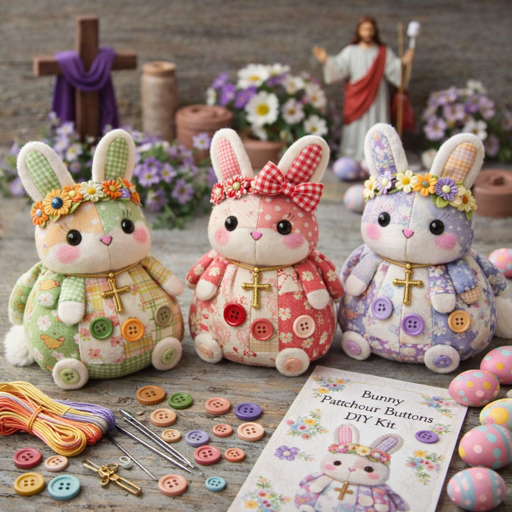 Easter Patchwork Bunny Button DIY Kit 🐰✨