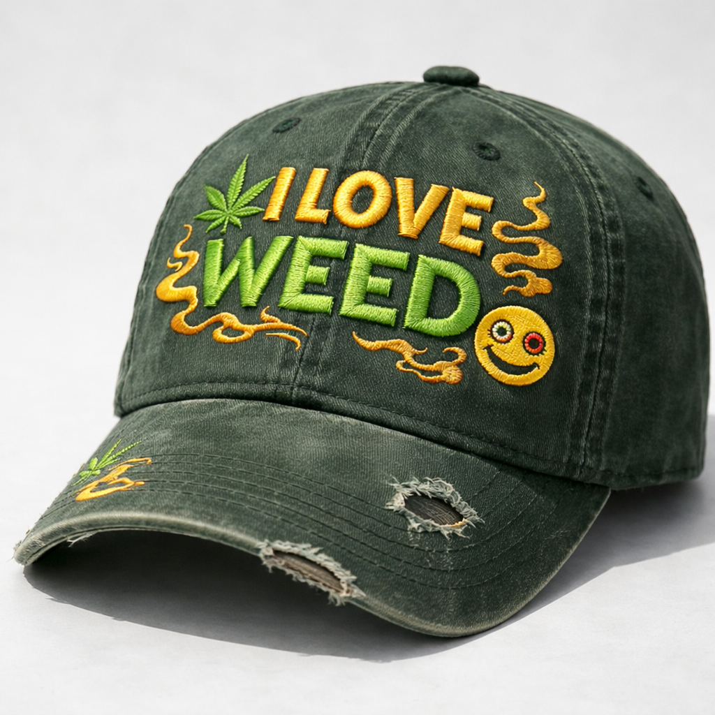 💥I Love Weed Distressed Cap 🌱💨