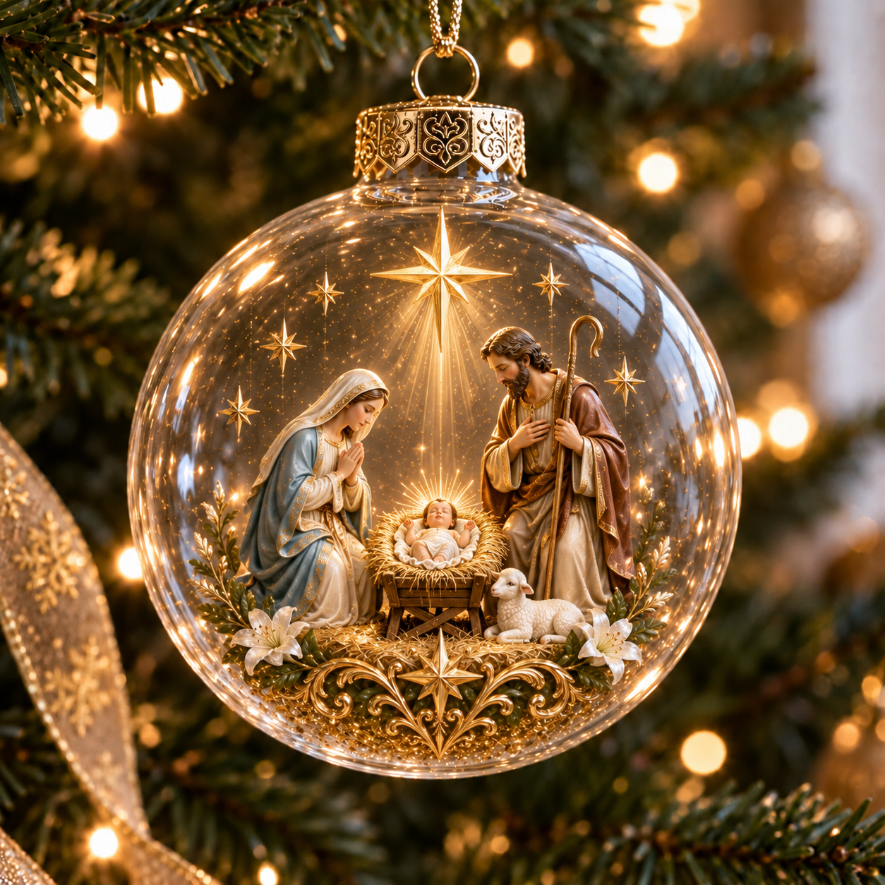 🔥49% Off Last Day🔥BUY 3 GET 1 FREE🔥Sacred Faith Christmas Globe Ornament – Christian Jesus, Virgin Mary & Nativity Keepsake