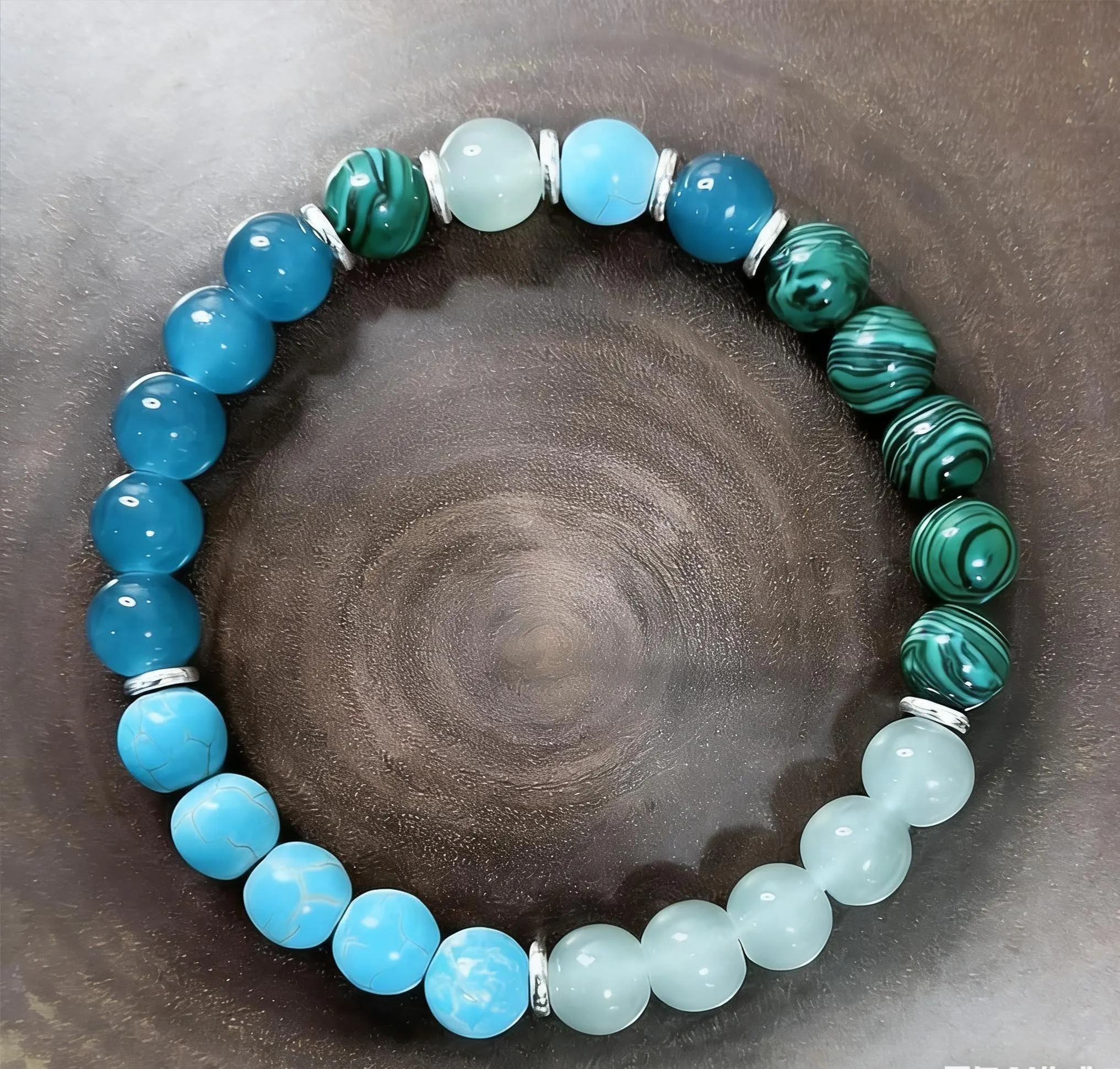 Stone Healing Bracelets • Light Green Blue Beaded Bangle