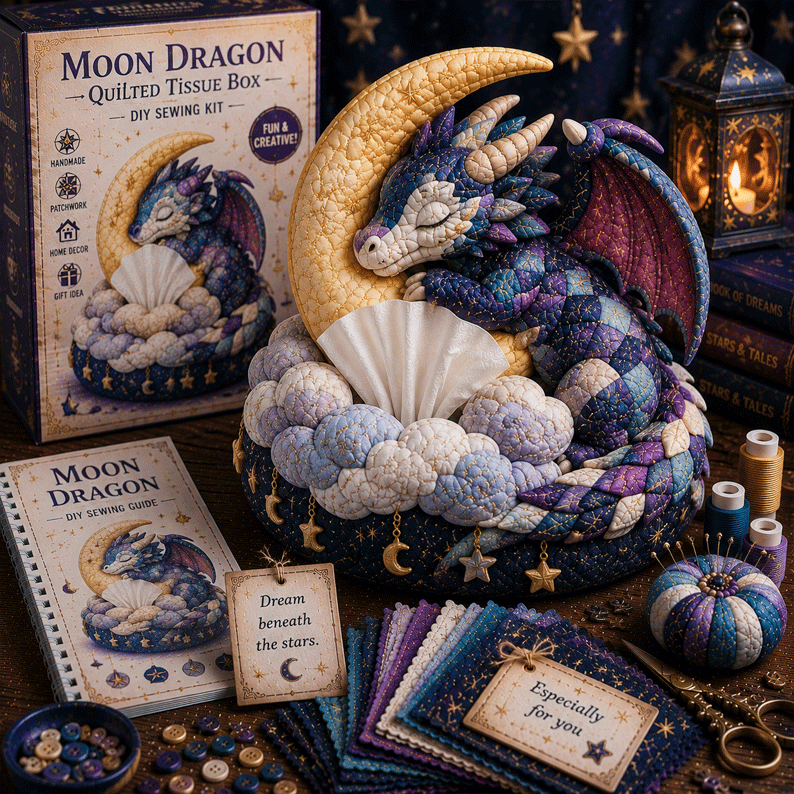 🐉✨ Dragon Keepers Collection – Quilted DIY Tissue Box Sewing Kit