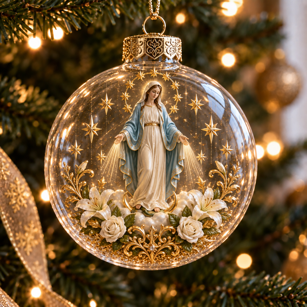 🔥49% Off Last Day🔥BUY 3 GET 1 FREE🔥Sacred Faith Christmas Globe Ornament – Christian Jesus, Virgin Mary & Nativity Keepsake