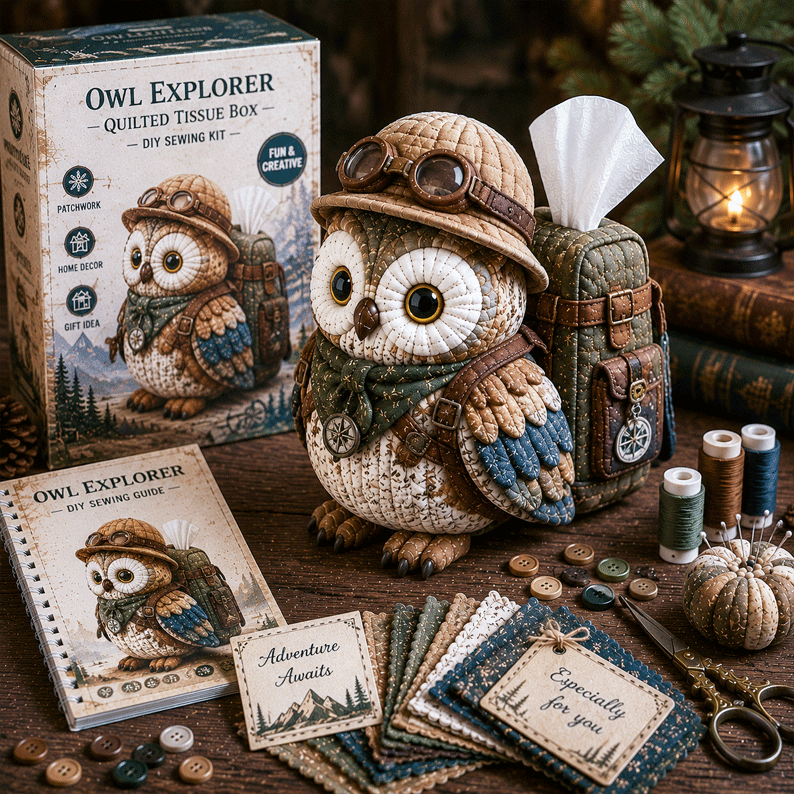 🦉Wise Owl Quilted Tissue Box DIY Sewing Kit