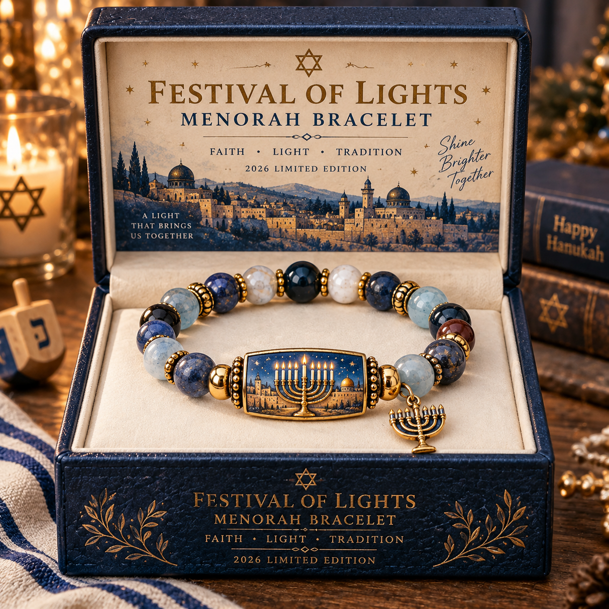 🔥49% Off Last Day🔥BUY 3 GET 1 FREE🔥2026 Limited Edition Hanukkah Bracelet – Festival of Lights Symbolic Beaded Bracelet