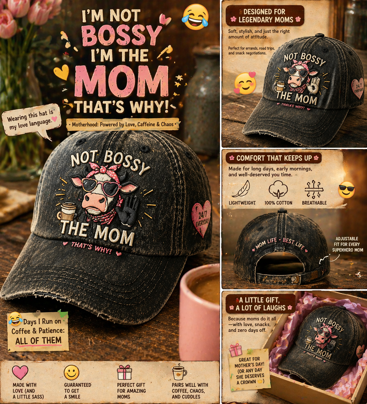 "Not Bossy, Just a Supermom" Cap 🦸‍♀️💖