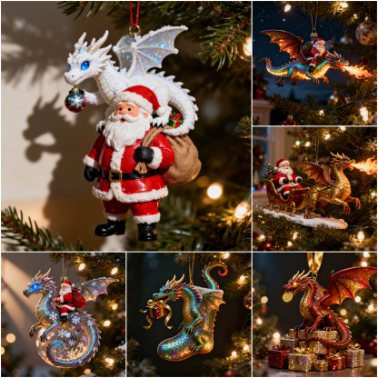 ⚡ Black Friday 24H Flash Sale - The Enchanted Santa & Dragon Sleigh Ornament 🎄🐉🎅