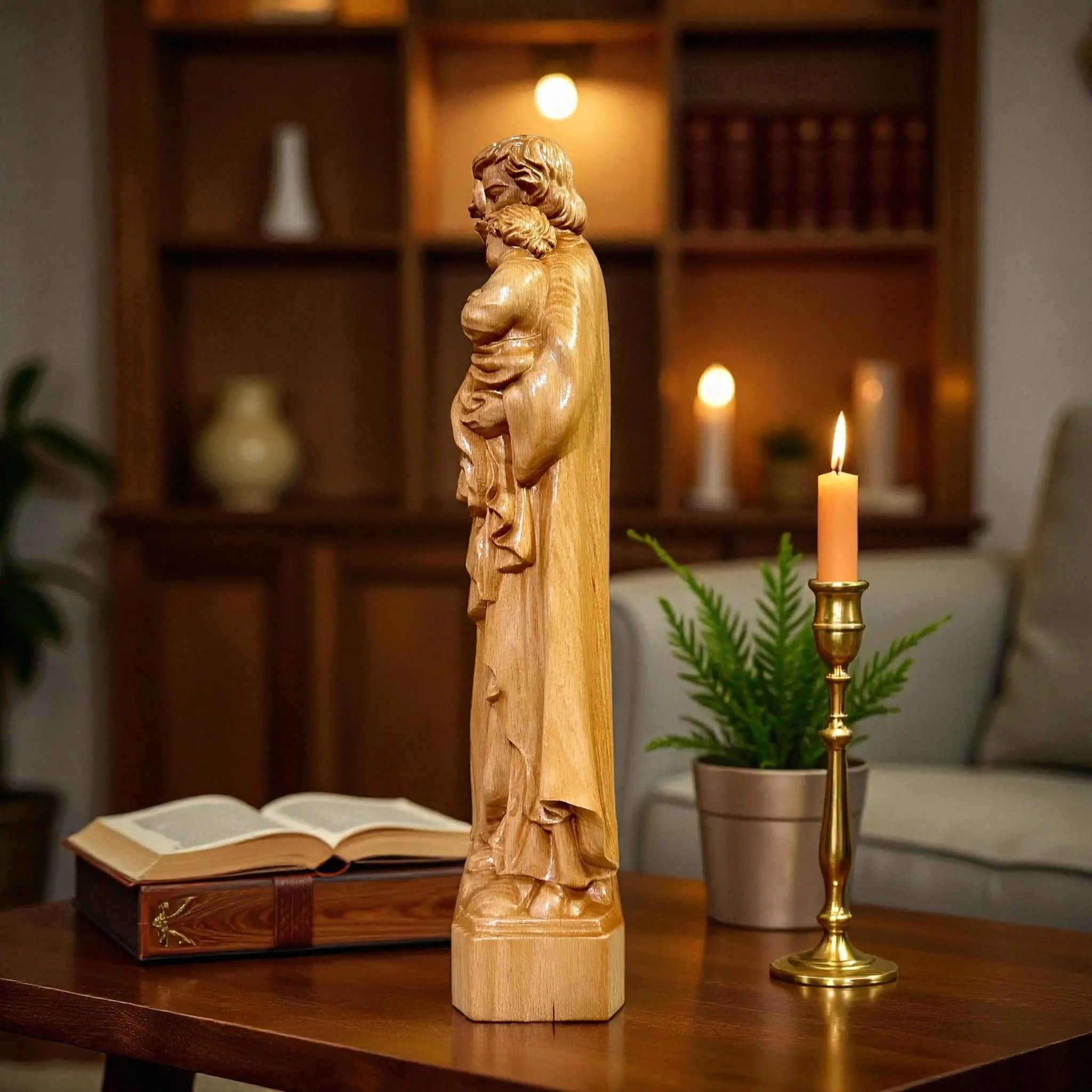 St Joseph Holding Baby Jesus Wooden Statue