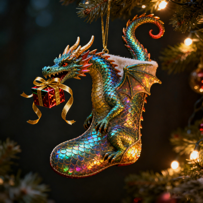 ⚡ Black Friday 24H Flash Sale - The Enchanted Santa & Dragon Sleigh Ornament 🎄🐉🎅