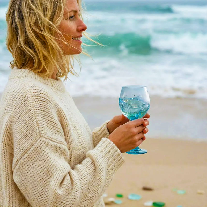 Ocean Wave Sea Glass Wine Glass