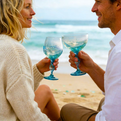 Ocean Wave Sea Glass Wine Glass