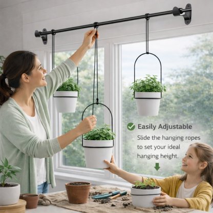 🌿Adjustable Hanging Window Planter Set – Metal Rod Plant Hanger with 3 Pots for Indoor & Outdoor Green Display
