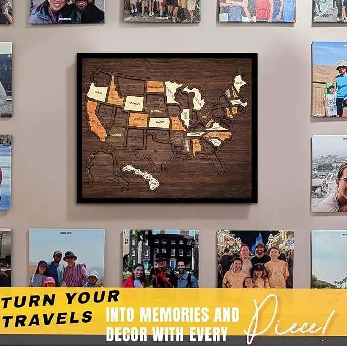 🇺🇸 Wooden USA Travel Map Puzzle🧩A Stylish Way to Track Your Journey & Memories