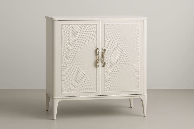 Armadio contenitore in MDF bianco a due ante con motivo decorativo