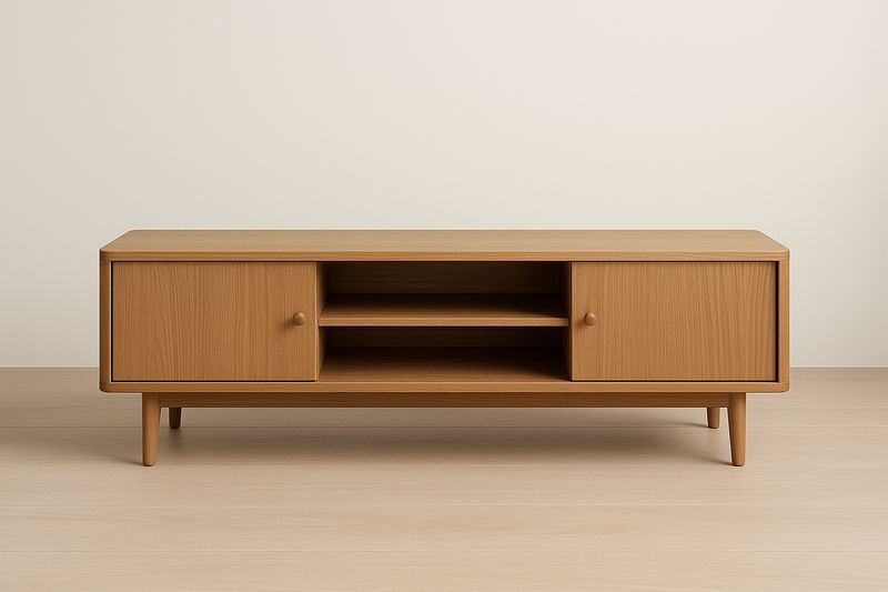 Mobile TV in legno di rovere con ante e ripiani 180x45x50cm