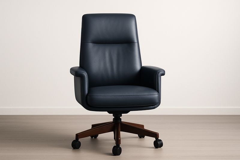 Poltrona da Ufficio Girevole in Pelle Artificiale con Base in Legno