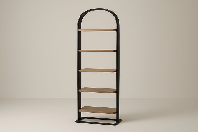 Libreria in Metallo Nero con Ripiani in Legno 5 Livelli