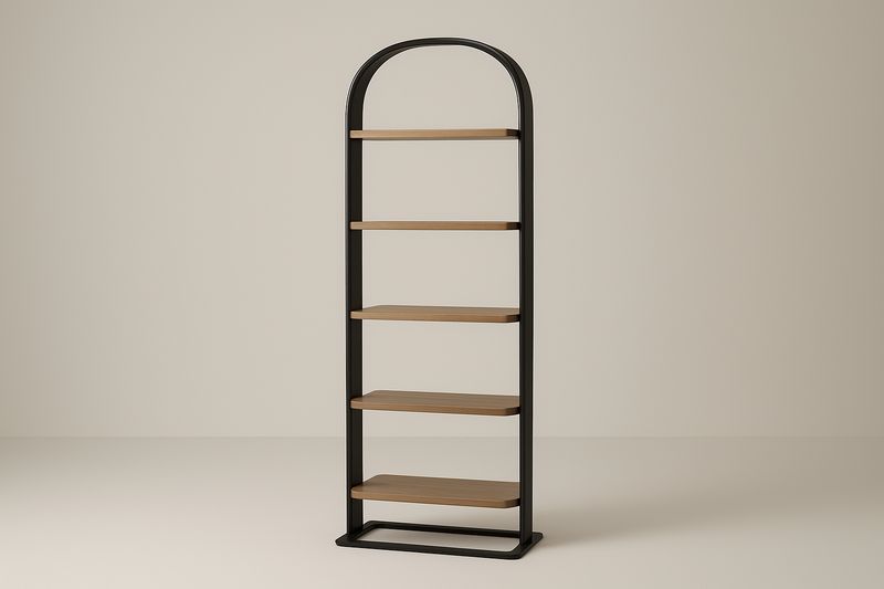 Libreria in Metallo Nero con Ripiani in Legno 5 Livelli