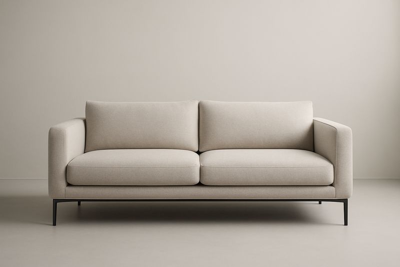 Divano a due posti in tessuto con struttura in metallo