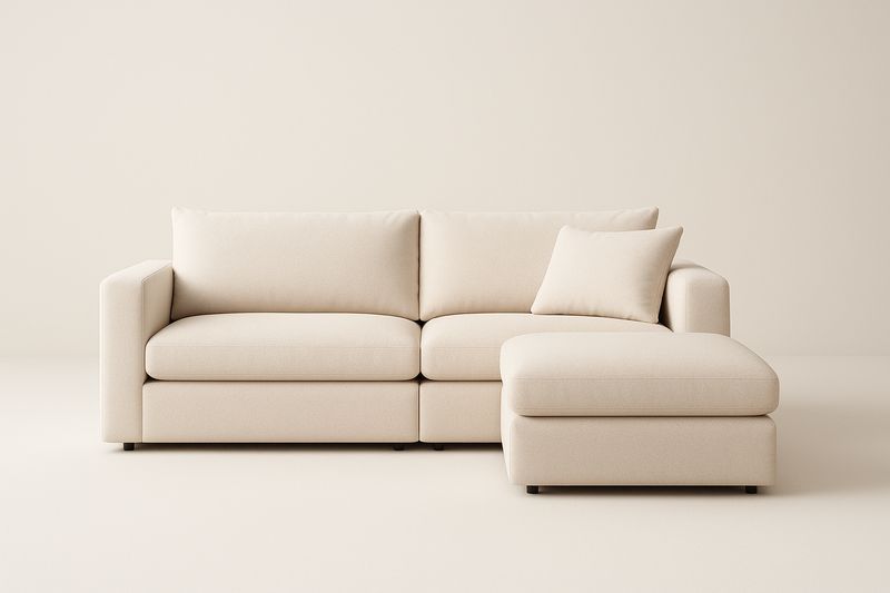 Divano angolare modulare beige in tessuto