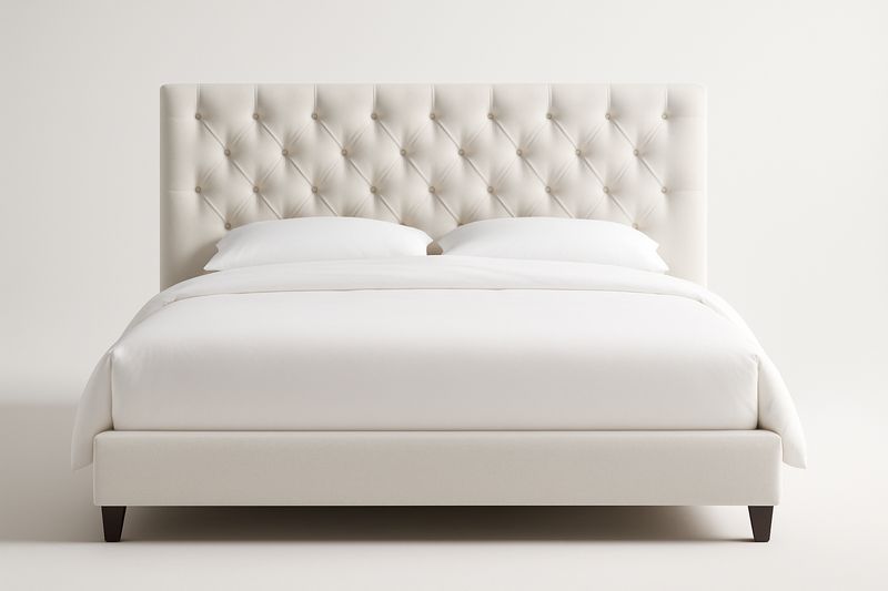 Letto imbottito matrimoniale con testiera trapuntata in poliestere bianco crema 200x160 cm