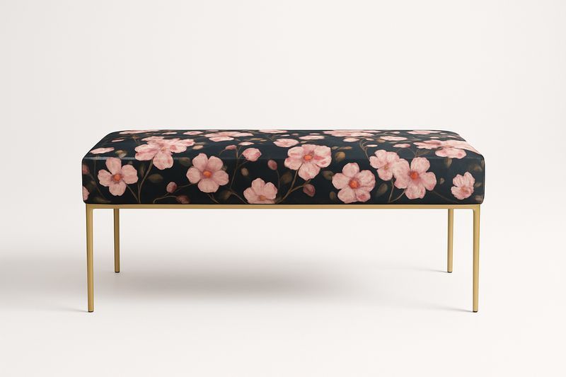 Panca in velluto floreale con gambe in metallo 120x40x45cm