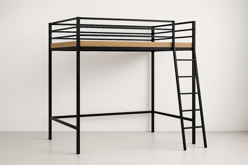 Lit mezzanine acier noir et plateforme de bois 200x140x180cm