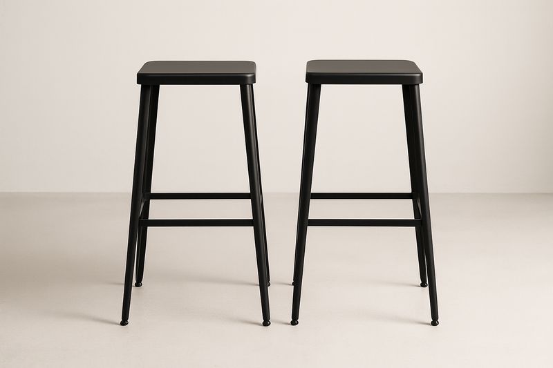 Juego de 2 taburetes altos de acero negro, 75×30×30 cm