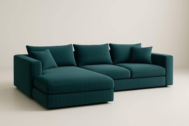 Sofá chaise longue esquinero de tela poliéster verde azulado 250x150x85 cm