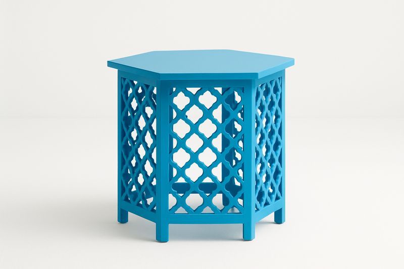 Mesa Auxiliar Hexagonal Azul Madera 45x45x50 cm