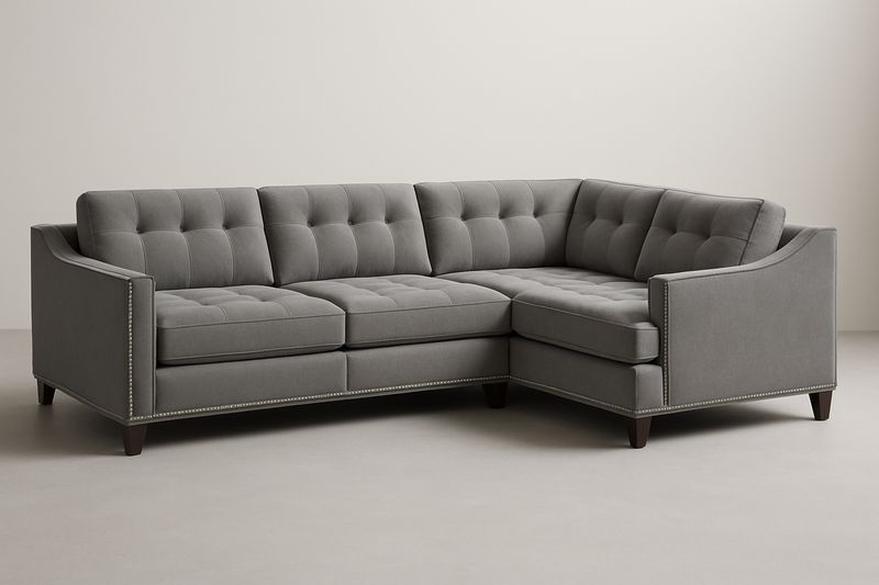 Sofá Seccional de Tela Gris con Estructura de Madera