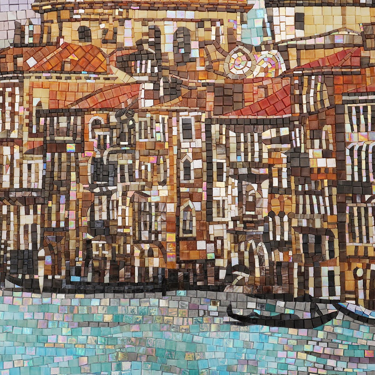 Handmade Grand Canal Venice Mosaic Mural, Venetian Wall Art, Italian Glass Tile Artwork, Gondola and Cityscape Mosaic Decor-Woos Tiles